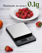 Food Scale 0.1g Precise Graduation,11lb Digital Kitchen Scale with 10 Units LCD Display and Tare Function, Compact Design for Baking, Healthy Cooking,Meal Prep, 304 Stainless Steel