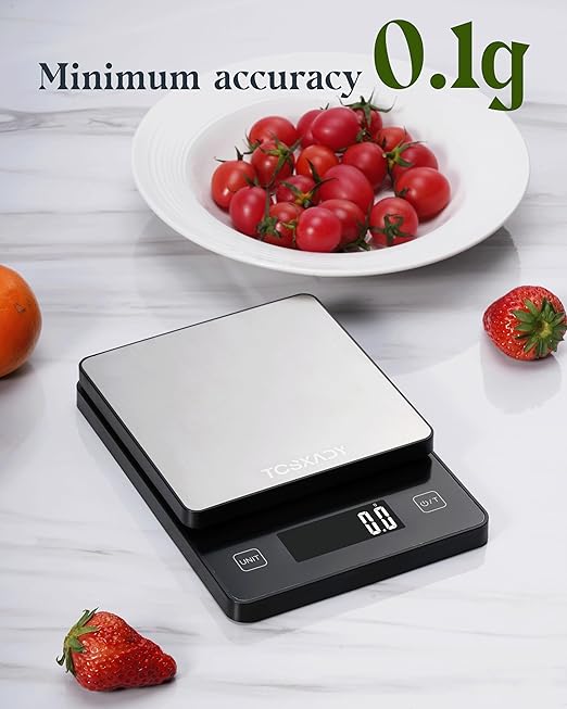 Food Scale 0.1g Precise Graduation,11lb Digital Kitchen Scale with 10 Units LCD Display and Tare Function, Compact Design for Baking, Healthy Cooking,Meal Prep, 304 Stainless Steel
