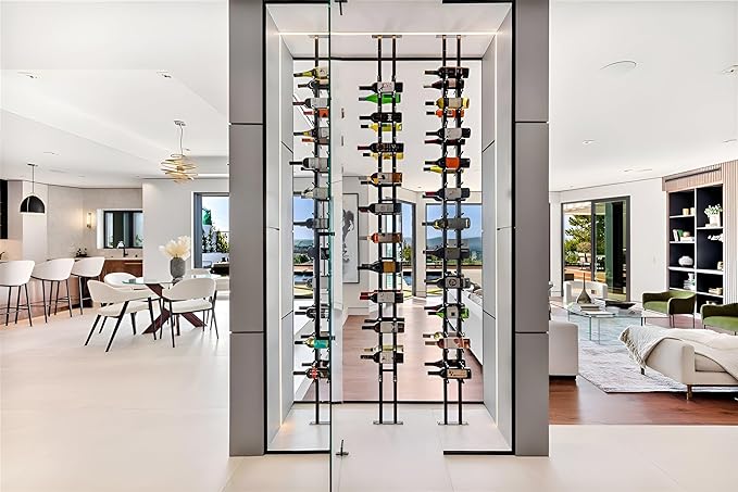Ultra Wine Racks Floor-to-Ceiling Mount Display (2 Side, Double Deep, Black, Holds 84 Wine Bottles) - Modern Metal Wine Storage for Wine Cellars, Home Bars, Kitchens, & Dining Rooms