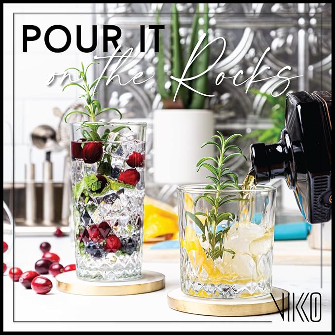 Vikko Rock and Tumbler Set, 12 Piece Set of Elegant Glasses, 6 Tall 12.25 Ounce Glasses and 6 Short 11.25 ounce Whiskey Glasses