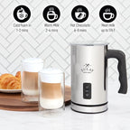 Zulay 4-in-1 Milk Frother & Steamer – Hot & Cold Foam Maker, Milk Warmer & Chocolate Stir – Automatic Temp Control, Nonstick Double-Wall Stainless Steel Jug, Auto Shut Off, 360° Base – Aero Silver