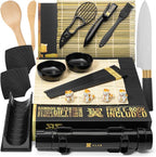 Alas Sushi Making Kit- Complete Sushi Making Kit for Beginners & Pros Sushi Makers, Perfect Sushi Making Kitchen Accessories Like Sushi Knife, 2 Sushi Mats, Rice Bazooka, Dipping Plate, & More (Black)