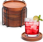 Mckanti Wooden Coasters Set of 6 with Holder, Acacia Wood Drink Coasters for Farmhouse, Patio, Bar Decoration