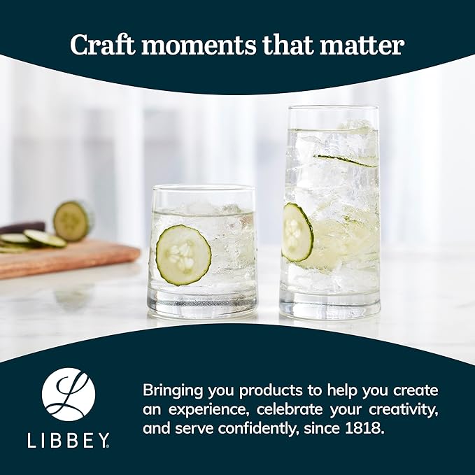 Libbey Cabos 16-Piece Rocks and Tumbler Glasses Set, Angled Glass Cups Set for Water, Juices, and More, Dishwasher-Safe Modern Glassware