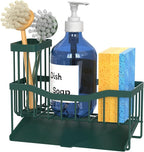 Maifan Sink Caddy Sponge Holder for Kitchen with Brush Holder and Stainless Steel Self Drain Tray, Rustproof Kitchen Sink Organizer for Sponge, Soap Dispenser Storage Accessories Dark Green