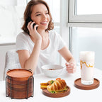 Mckanti Wooden Coasters Set of 6 with Holder, Acacia Wood Drink Coasters for Farmhouse, Patio, Bar Decoration