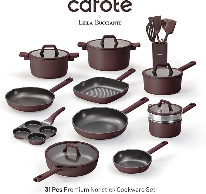 CAROTE 31PCS Pots and Pans Set, Nonstick Cookware Set Kitchen Non Stick Induction Titanium Cookware Non-toxic Granite Cooking set, PFOA Free