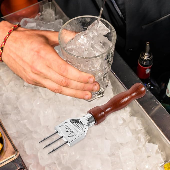 Ice Picks for Breaking Ice: Stainless Steel Ice Crusher with Safety Wood Handle, Japanese Style Ice Chipper Three Prong Ice Pick Tool Bar Wine Tools Ice Breaker Tool for Kitchen Bars Bartender