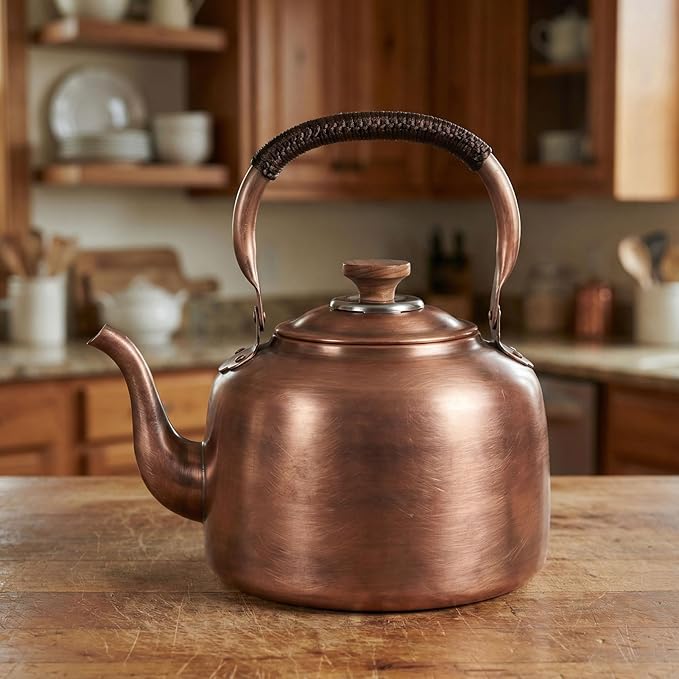Tea Kettle Stovetop Whistling Copper Tea Pot for Stove 3.2QT Teapot Kettle Stovetop with Loud Whistle Lid, Vintage Kettles for Stove Top, Fast Boiling Water, Teapot for Induction, Electric, Gas Stoves