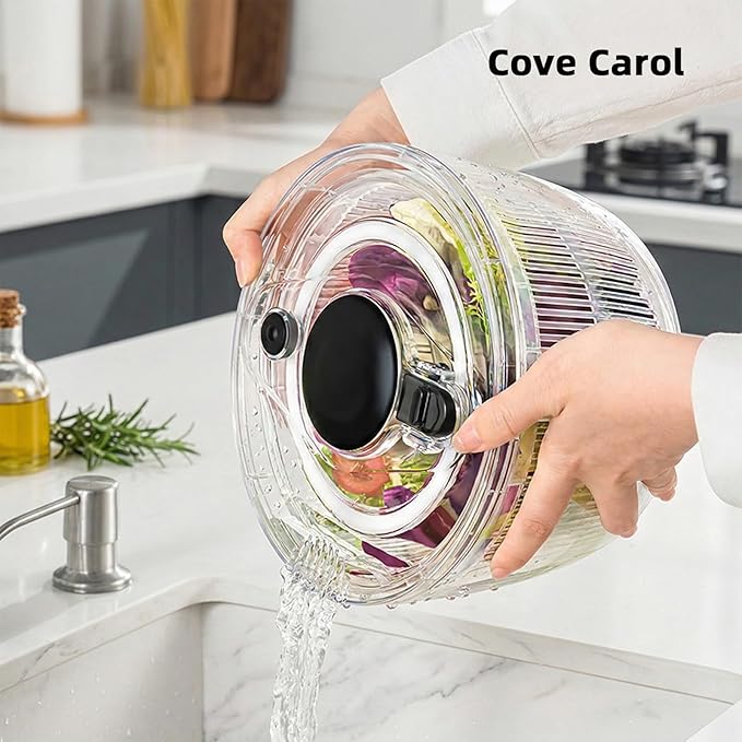 Cove Carol Large Salad Spinner, One-Handed Press-Type Vegetable Dryer, Built-in Filter Suitable for Fruits, Lettuce, and Vegetables; Salad Spinner, Lettuce Spinner 6.3 QT, Black