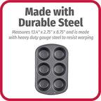 GoodCook Everyday Nonstick Steel Jumbo Texas Muffin Pan, 6-cup, Gray