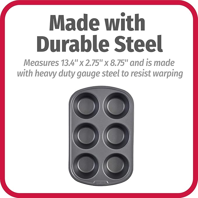 GoodCook Everyday Nonstick Steel Jumbo Texas Muffin Pan,6-cup,Gray,(Pack of 12)