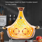 Moroccan Tagine Cooking Pot,Stainless Steel Non Stick Moroccan Casserole with 2 Handles,Large Moroccan Cooker Handmade Tagine Pot with Cone-Shaped Lid(25cm, Rose Gold)