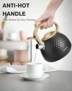 Hauce Radio Tea Kettle Stovetop,2.5QT Stainless Steel Whistling Teapot for Stove Top Aesthetic,Portable Water Kettles Camping with Anti-hot Silicone Handle,Suitable for All Heat Sources,Black