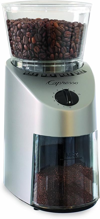 Capresso 560.04 Infinity Conical Burr Grinder, Brushed Silver