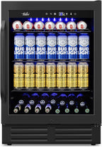 24" Black Beverage Refrigerator Cooler: 24Inch Built-In Under Counter Fridge for Soda, Beer, Drink | 168Cans Large Capacity - Perfect for Kitchen, Bar, or Office