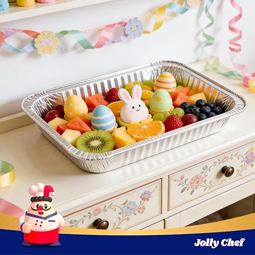 JOLLY CHEF 9x13 Aluminum Pans with Lids (25 Pack)- Disposable Foil Food Containers with Lids for Cooking, Heating, Storing, Prepping Food- Thanksgiving, Christmas, Parties