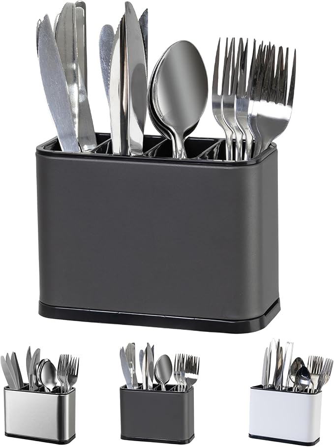 Utensil Holder,Stainless Steel Caddy Counter,Spoon holder,4 Compartments Silverware Caddy,Capacity Flatware Spoon Fork Tool Cutlery Holder(Grey)