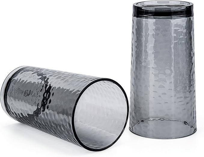 KX-WARE 14-ounce and 20-ounce Acrylic Glasses Plastic Tumbler, set of 8 Smoky Grey - Hammered Style, Dishwasher Safe, BPA Free