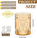 Qinyoung 12 Plastic Vintage Drinking Glasses 8.5oz Stemless Retro Embossed Wine Glasses Shatterproof Reusable Cups for Baby Shower Wedding Reception Grand Event Party (Yellow)