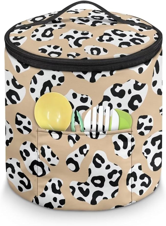 Electric Pressure Cooker Insulation Handbag Reusable Electric Pressure Cooker Storage Bag Zipper Closure Cover, Brown Cow Print