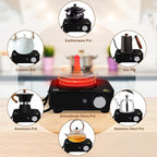 4-in-1 Moka Pot Espresso Set with Electric Stove 3 Cup Aluminum Stovetop Coffee Maker Percolator Italian Classic Mocha Coffee Machine with Powder Dispenser Filter Paper Portable Camping Black