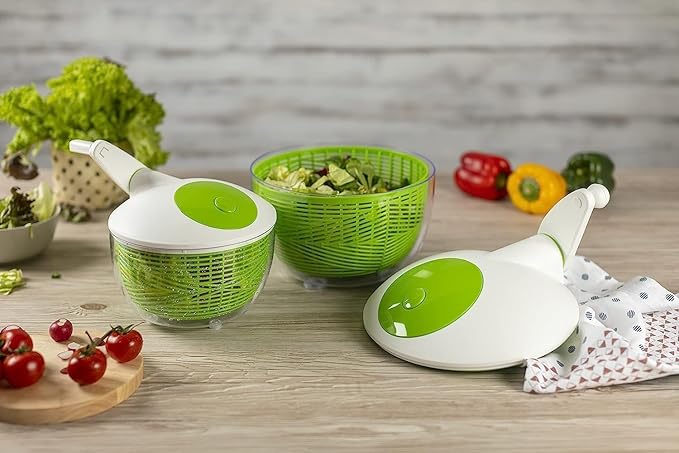 IBILI Small Salad Spinner for Fruit and Vegetables - 1.7-Quart Spinner for Washing and Drying, Compact Design with Brake Button for Quick Stop, Super-Fast Operation, Dishwasher Safe, Made in Spain
