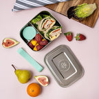 Everusely - Bento Box - Green, 27oz / 0.8 L - Stainless Steel Lunch Box with Leakproof Condiment Container - 3 Compartment Snack Organizer for On the Go Meals - Freezer & Dishwasher Safe