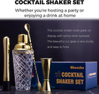 Gold Cocktail Shaker Set - Premium Glass Bartender Kit with Measuring Jigger, Mixing Spoon, and Muddler