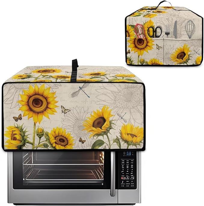 Sunflower Butterfly Dragonfly Print Toaster Oven Dust-proof Cover, Fingerprint Prevention & Greasy Protection Washable Universal Small Appliance Covers (Large-18.5 * 22.5 * 12.99 inches)
