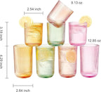Khen Ribbed Textured Glassware | 8 Piece Set with 4 Highball 12.85oz and Lowball 9.13oz Tumblers Durable Reusable Water Juice Soda Iced Coffee Cocktail Lemonade Cups Dishwasher Safe