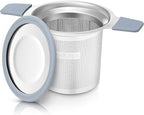 Stainless Steel Tea Infuser for Loose Leaf Tea – Extra Fine Mesh Strainer with Heat Proof Double Handles & Lid, Reusable Filter Fits Mugs, Cups & Teapots, Gray