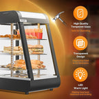 ROVSUN 15" Commercial Food Warmer Display Pizza Warmer, 3-Tier Electric Countertop Food Warmer w/LED Lighting Adjustable Removable Shelves Glass Door, Pretzel Warmer for Buffet Restaurant, 1000W