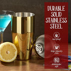 Cocktail Shaker Set Bartender Kit : 12-Piece Bar Tool Set with Bamboo Stand | Bars Set with All Practical Bar Accessories, for Drink Mixing, Bar, Home, Lounge & Party (Gold)