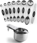 Spring Chef Stainless Steel Magnetic Measuring Spoons Set of 8, Black & Measuring Cups Set of 7
