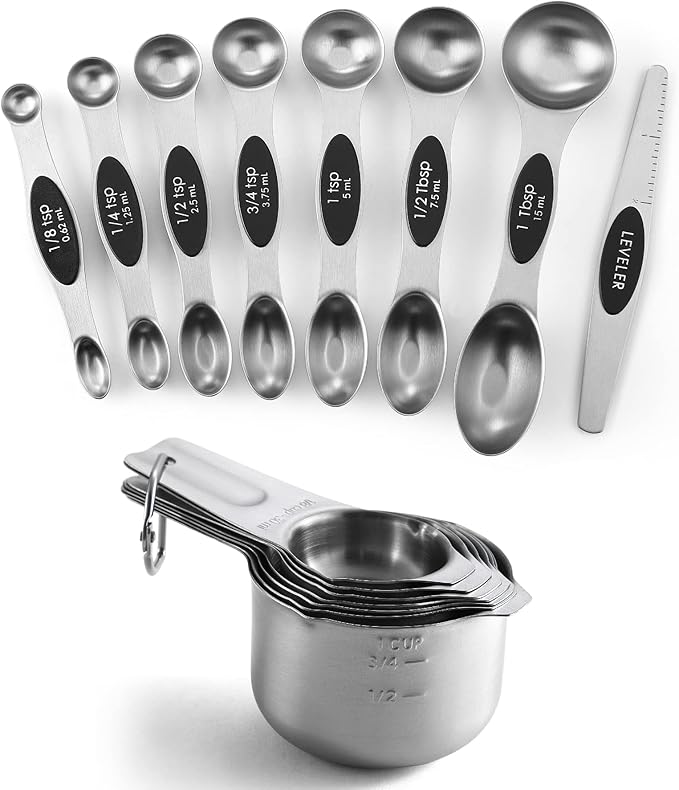 Spring Chef Stainless Steel Magnetic Measuring Spoons Set of 8, Black & Measuring Cups Set of 7