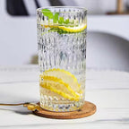 Highball Glasses [Set of 4] - 15oz Vintage Glass Cups Fits Dinner Party - Unique Texture, Dishwasher Safe