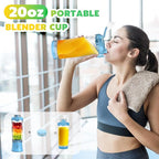 Portable Blender Personal Juicer for Shakes and Smoothies - 20 OZ Electric Protein Shaker Bottle with Insulated Sleeve, Travel Lid, USB-C Rechargeable - Mini Small Blender Cup for Kitchen, Office, Gym