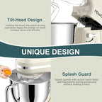 HOWORK Electric Stand Mixer,10+p Speeds With 6.5QT Stainless Steel Bowl,Dough Hook, Wire Whip & Beater,for Most Home Cooks (White)