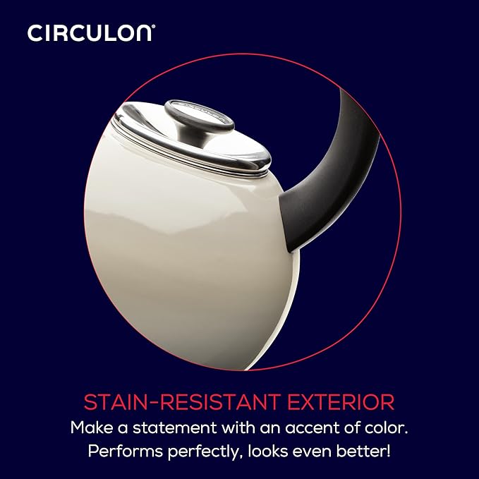 Circulon Enamel on Steel Whistling Induction Teakettle, Tea Kettle for Stovetop with Flip-Up Spout, 2-Quart, Gray