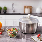 Stainless Steel Salad Spinner, 6L Multi-Use Lettuce Spinner with PP Lid, Large Vegetable Washer with Non-Slip Base, Fruit Washer，Vegetable Dryer
