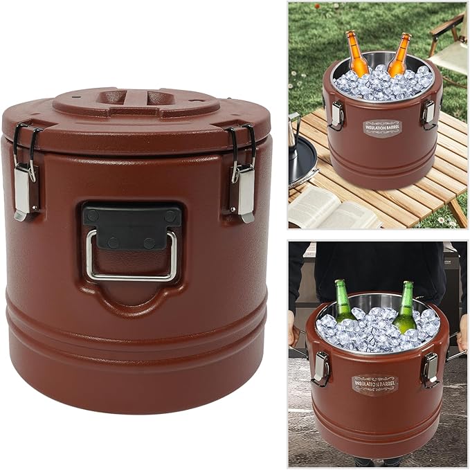 Eapmic 21.1Qt Insulated Food Container, Stainless Steel Container, 20L Commercial Soup Carrier 12 Hours Heat Preservation for Hot and Cold Food Storage Restaurant Canteen Home Lunch Use (Brown, 20L)