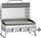 Tabletop Gas Griddle with Foldable Legs, Portable 3-Burner Propane Gas Grill Griddle Flat Top for Outdoor Cooking Patio Barbecue Camping Tailgating RV BBQ, Stainless Steel, #GS309