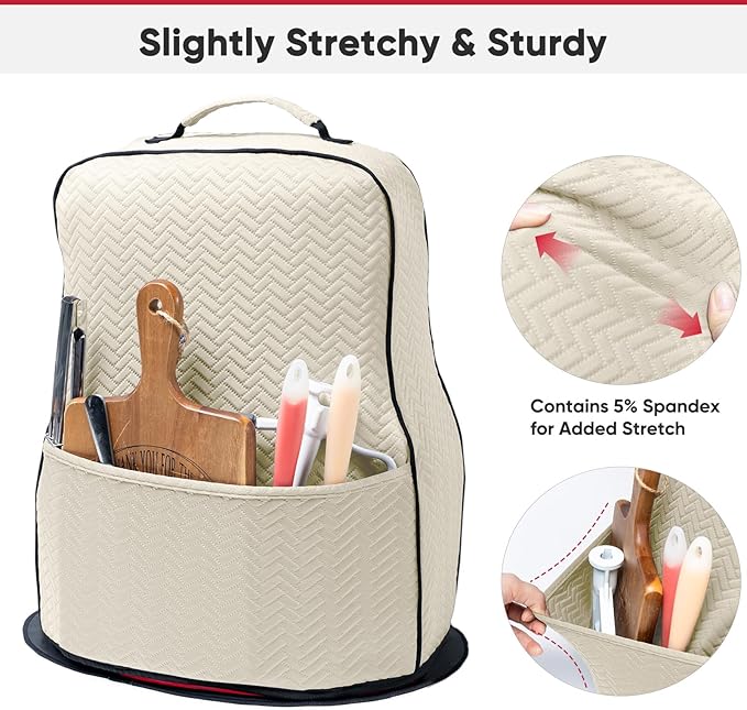 BAGSPRITE Stretchy Stand Mixer Cover with Appliance Slider- Washable Appliance Cover Compatible with Kitchenaid Mixer5/4.5 Quart - Dust Cover with Pockets for Kitchen Aid Accessories and Attachments
