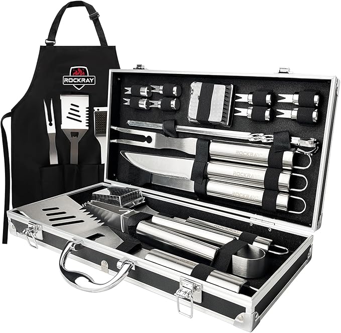 BBQ Grill Tools Set, 21-Piece Stainless Steel Grill Utensils with Aluminum Case, Heavy Duty Grilling Accessories, The BBQ Accessories Gift for Father's Day and Christmas