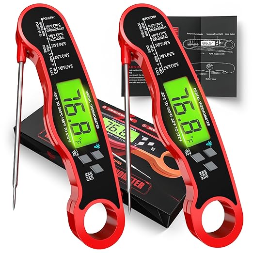 AWLKIM Digital Meat Thermometer for Cooking - IP67 Waterproof Kitchen Thermometer with Backlight and Hold, Fast Instant Read Thermometer, Candy Making, Outside Grill, Stocking Stuffers for Men-2 Pack