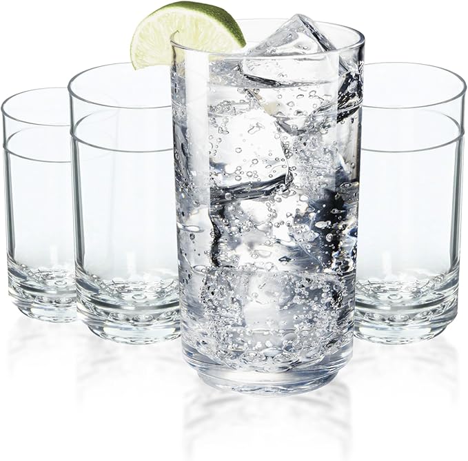 Drinique Unbreakable Elite Tall Glasses – Set of 4 | 14oz Tritan Plastic | Made with 50% Recycled Content | Reusable, Dishwasher Safe, BPA-Free, Shatterproof | Indoor, Outdoor, Everyday Use - Clear
