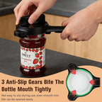 4 in 1 Multi-Purpose Jar Opener,Magnetic Stainless Steel Can Opener with Ergonomic Handle,Multi Size Lid Tool for Jars Cans Wine Bottles, Home Kitchen Helper(Black)
