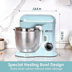 Kitchen in the box Stand Mixer, 5QT Two bowls Electric Food Mixer, 10 Speeds 3-IN-1 Kitchen Mixer for Daily Use with Egg Whisk,Dough Hook,Flat Beater (Blue, 5QT)