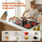 TOPWISH 24 Inch Electric Cooktop, 4 Burners Built-in Electric Stove Top Hot Plate, 6000W Drop-in Ceramic Cooktop Kitchen Stoves with Touch Control, Safety Lock, Timer, 220-240v (Hard Wired No Plug)
